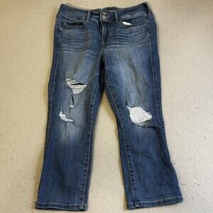 Torrid Buttonfly Jeans Womens 12 Blue Crop Jeggings Denim Distressed Super Soft